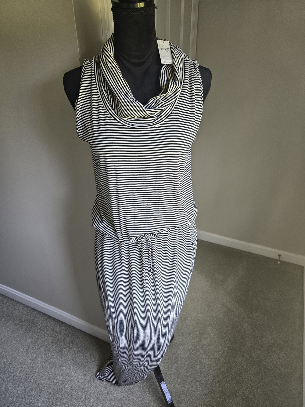 Dolan for Anthropologie Striped Sleeveless Cowl Neck Maxi Dress - Black & White